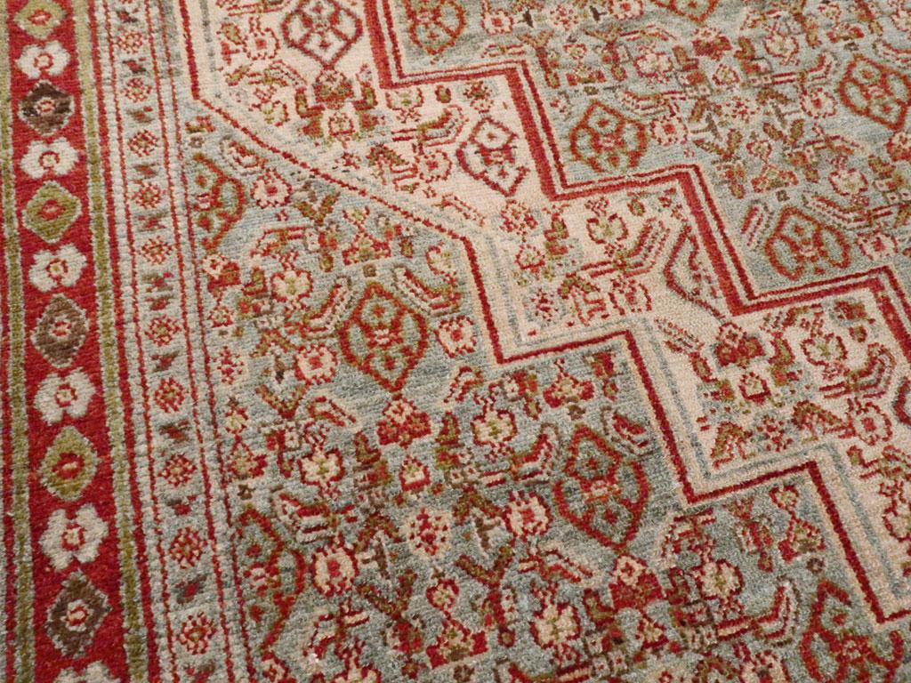Rustic Grey, Red, & Cream Early 20th Century Handmade Persian Senneh Throw Rug In Excellent Condition For Sale In New York, NY