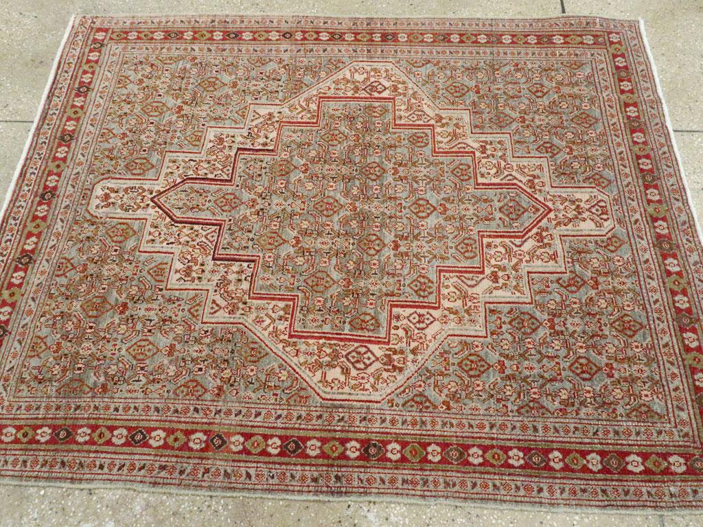 Rustic Grey, Red, & Cream Early 20th Century Handmade Persian Senneh Throw Rug For Sale 1