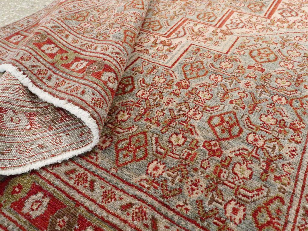 Rustic Grey, Red, & Cream Early 20th Century Handmade Persian Senneh Throw Rug For Sale 2