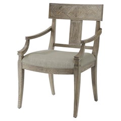 Rustic Greyed Oak Klismos Dining Armchair