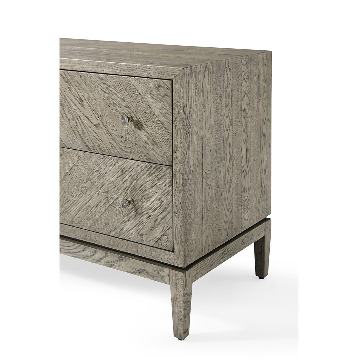 Contemporary Rustic Greyed Oak Two Drawer Nightstand