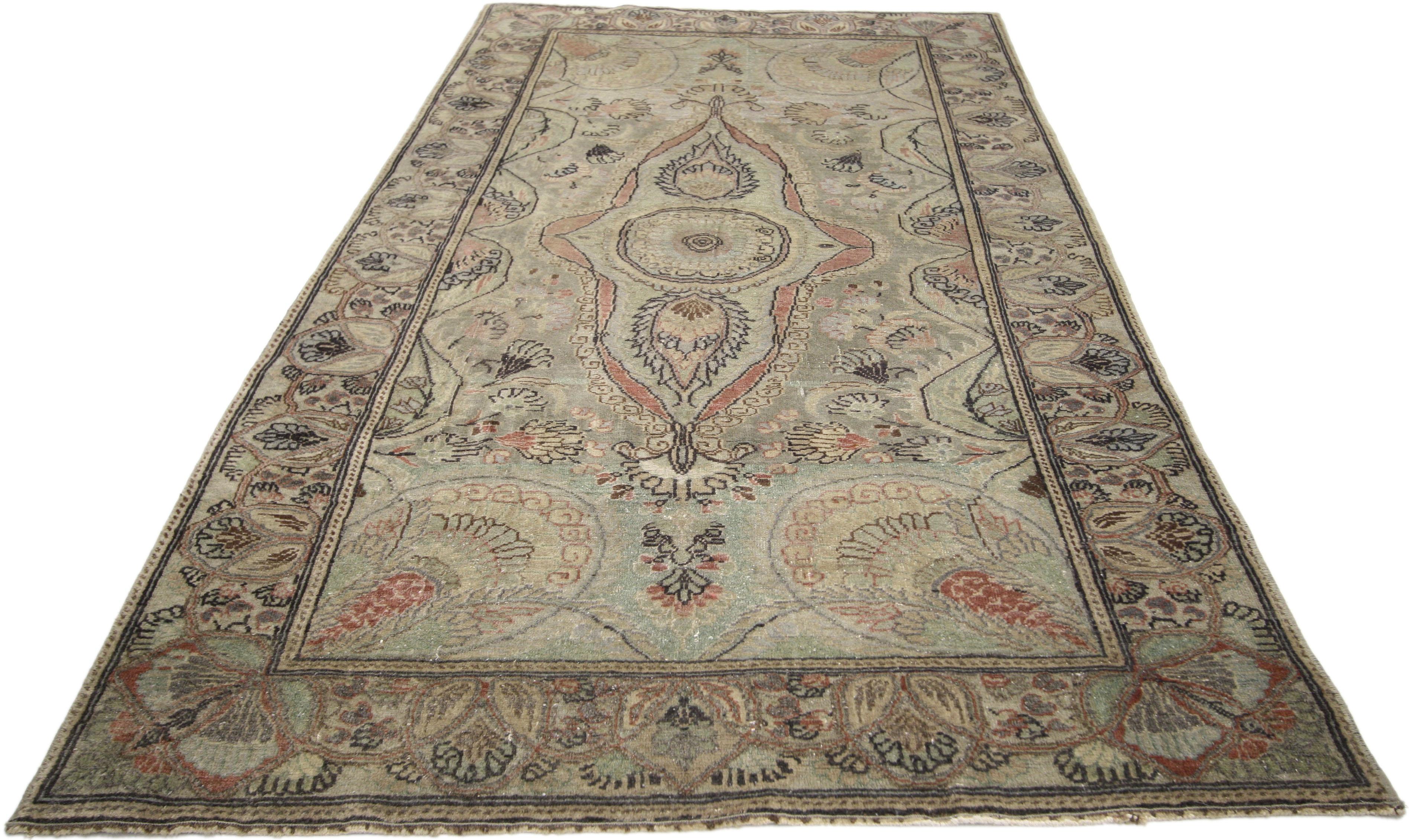 Alfombra Oushak Turca Vintage Desgastada de Estilo Moderno Rústico Gustaviano Turco en venta