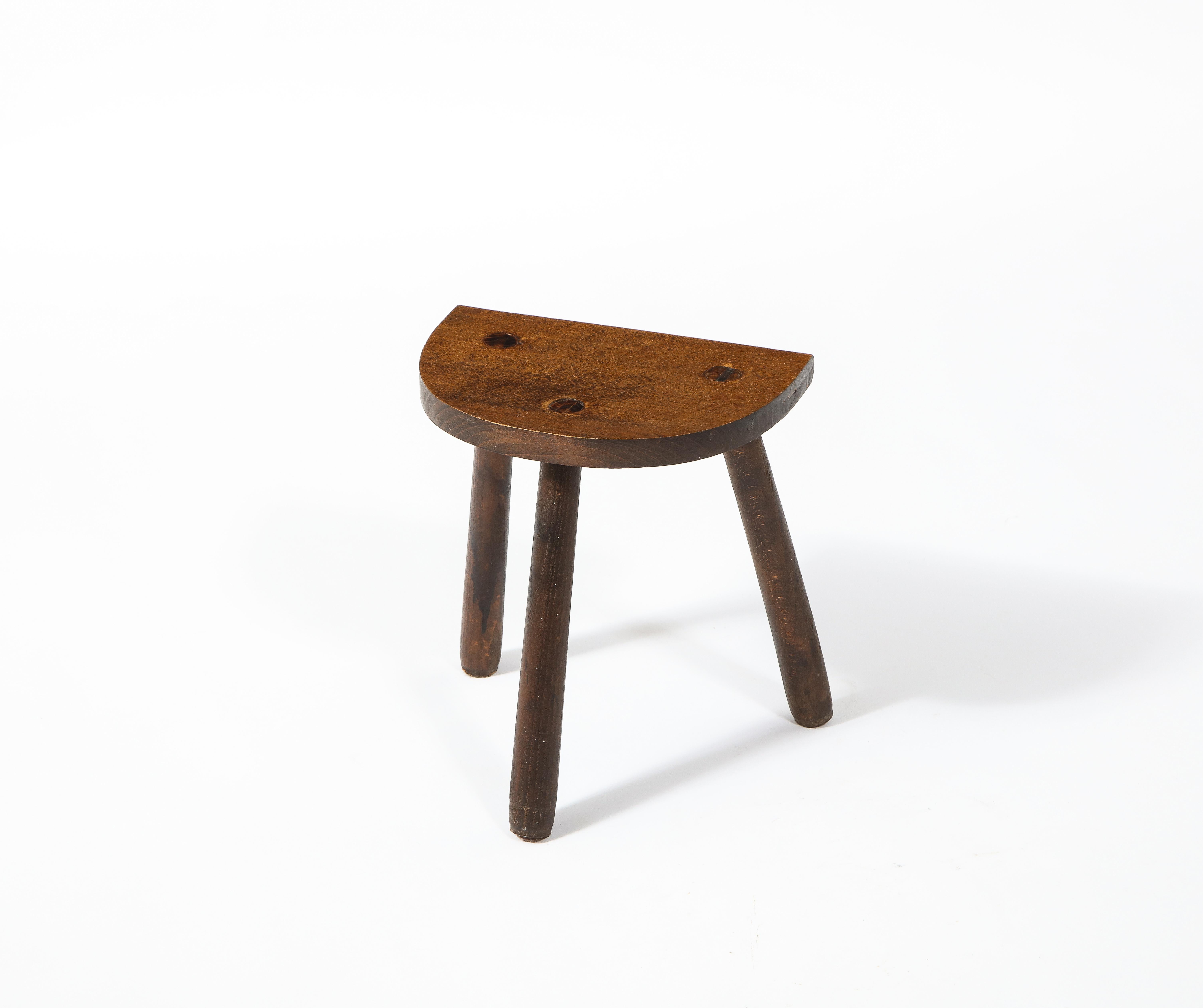 Rustic Half Round Farm Stool, France 1960's For Sale 1