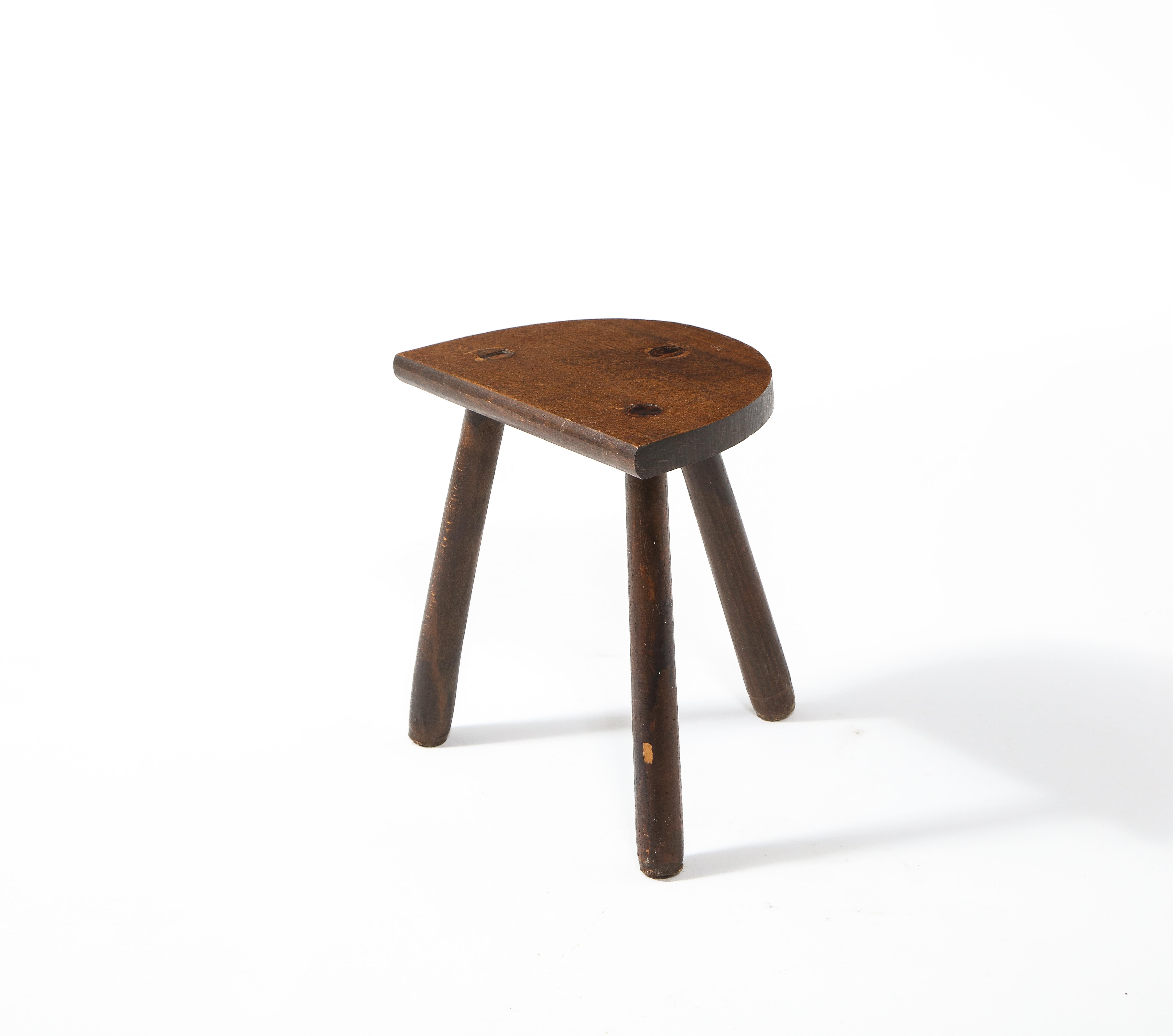 French Rustic Half Round Farm Stool, France 1960's For Sale