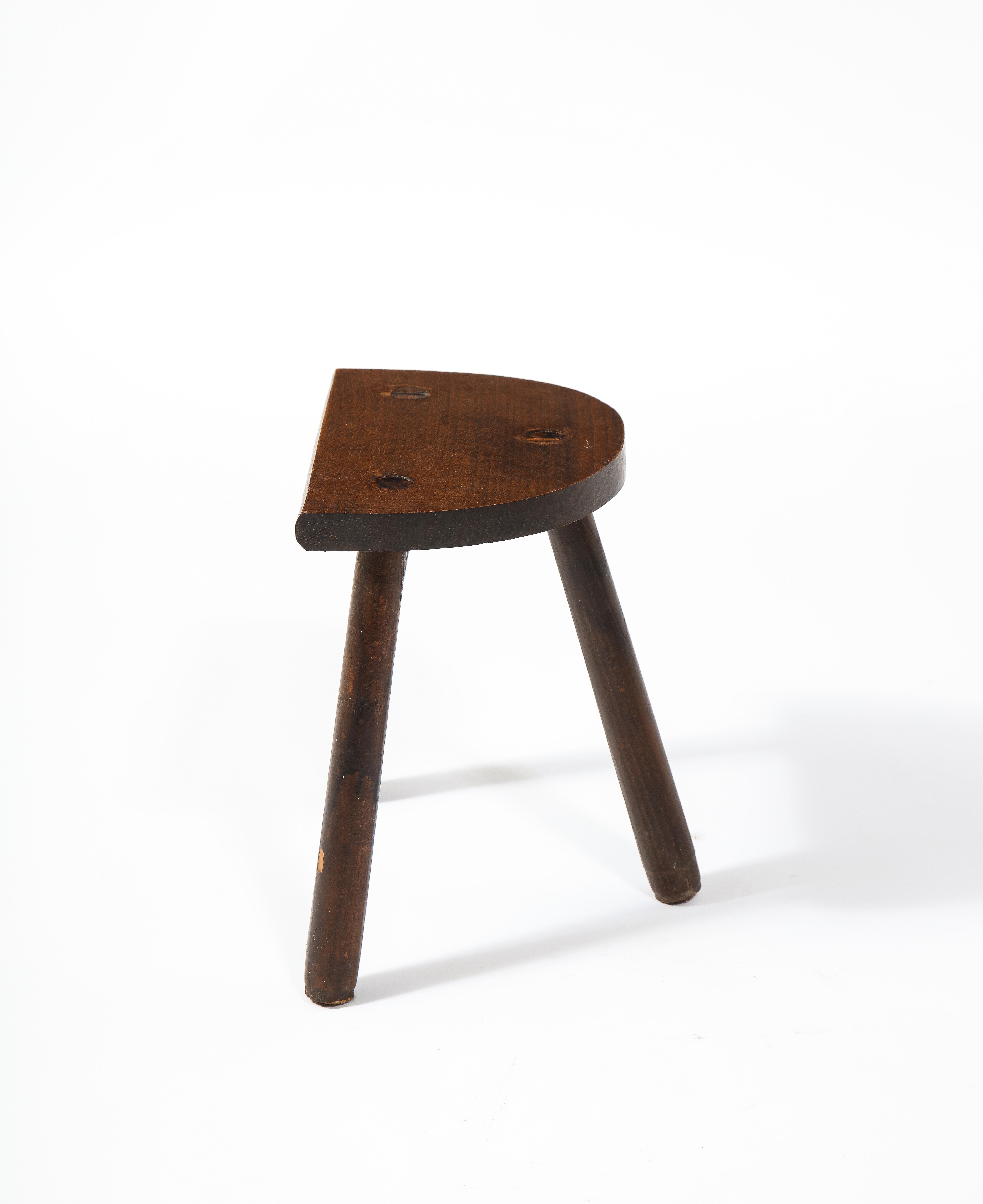 Rustic Half Round Farm Stool, France 1960's In Good Condition For Sale In New York, NY
