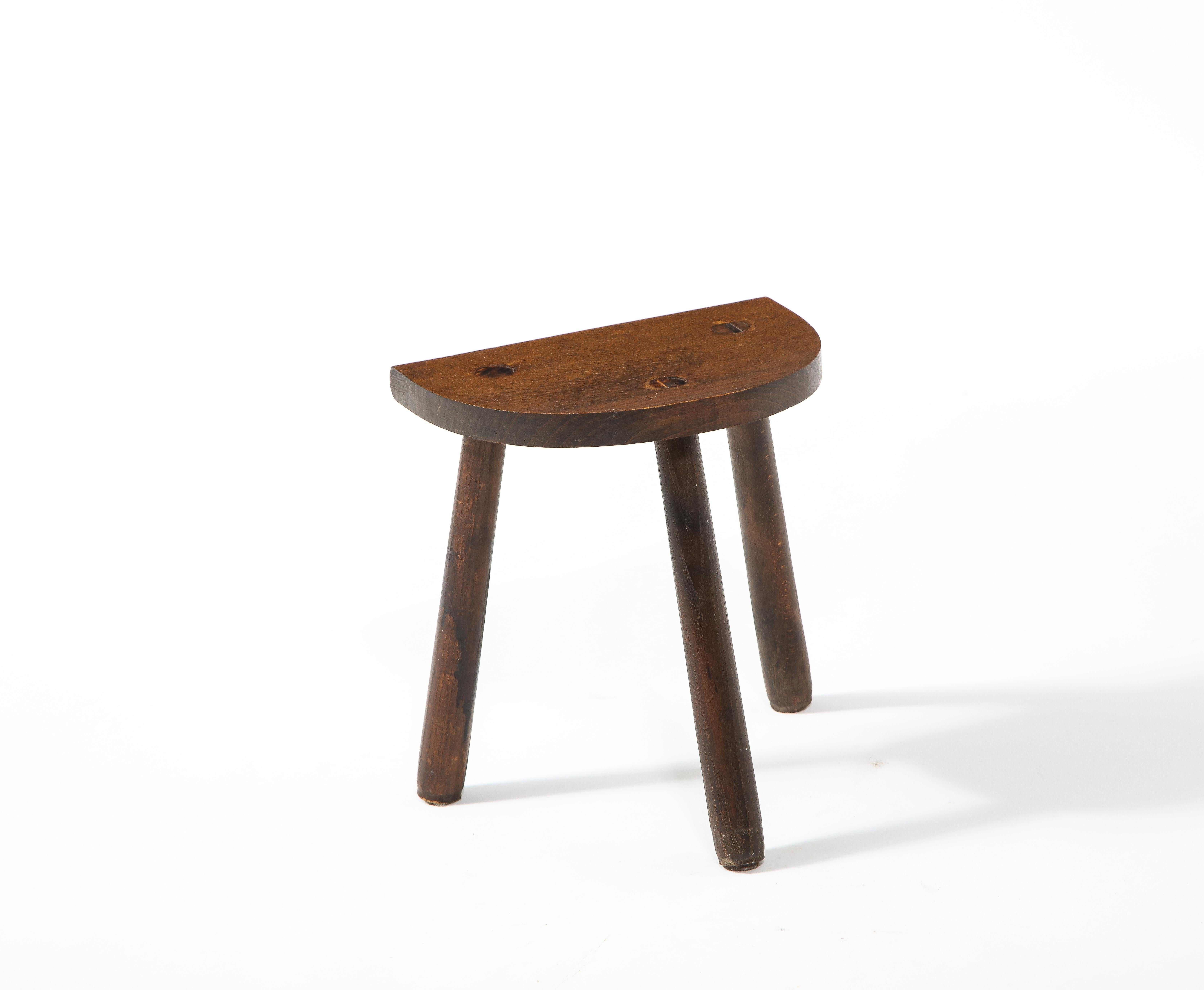 20th Century Rustic Half Round Farm Stool, France 1960's For Sale