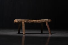 Rustic Hand-Carved Bench, France, 19th Century