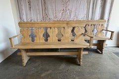 Rustic Hand-Carved Oak Benches, Pair, Folk Art / Spanish Colonial Style