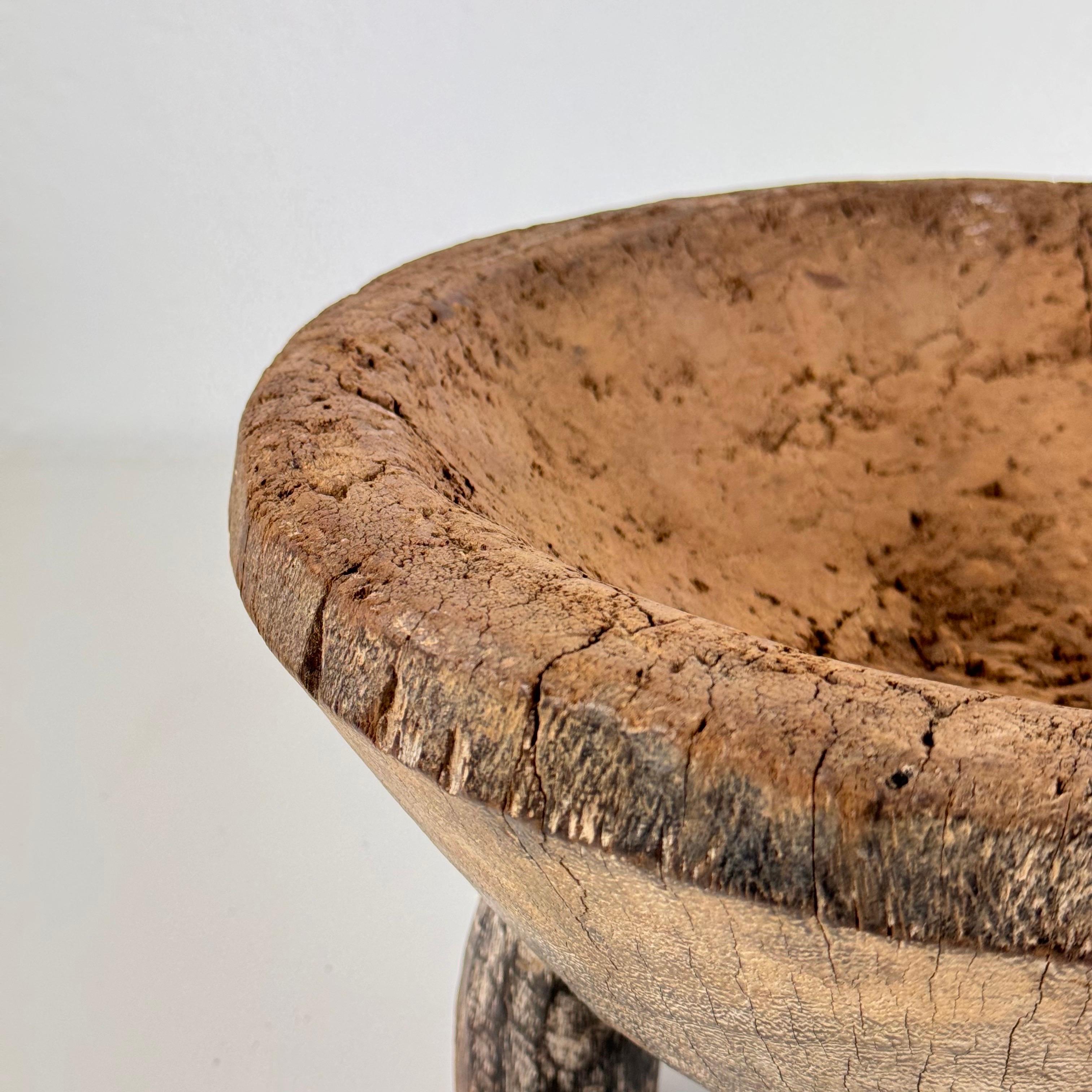 Rustic Hand-Carved Oak Mortar with Primitive Charm, Circa Late 1920s For Sale 8