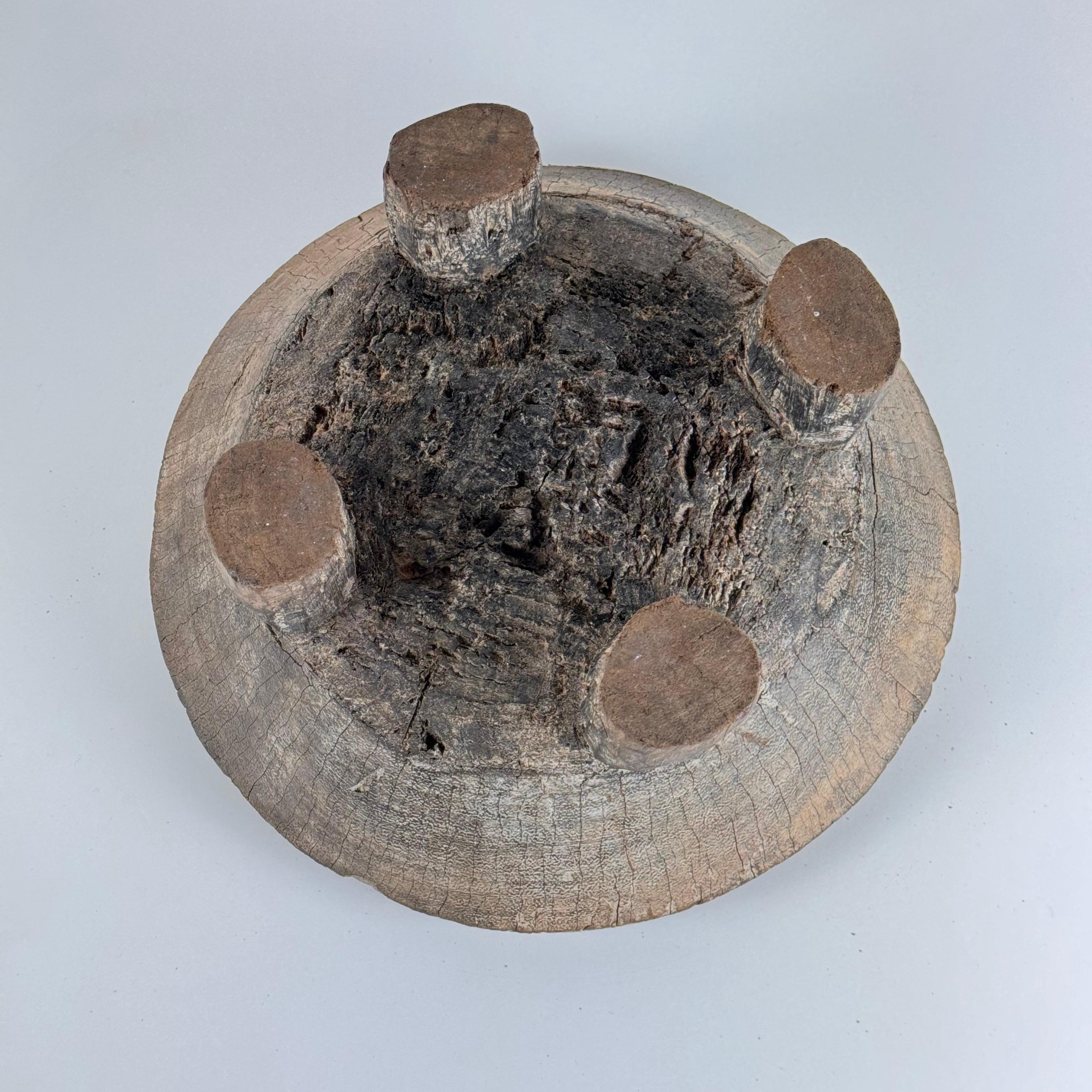 Rustic Hand-Carved Oak Mortar with Primitive Charm, Circa Late 1920s For Sale 12