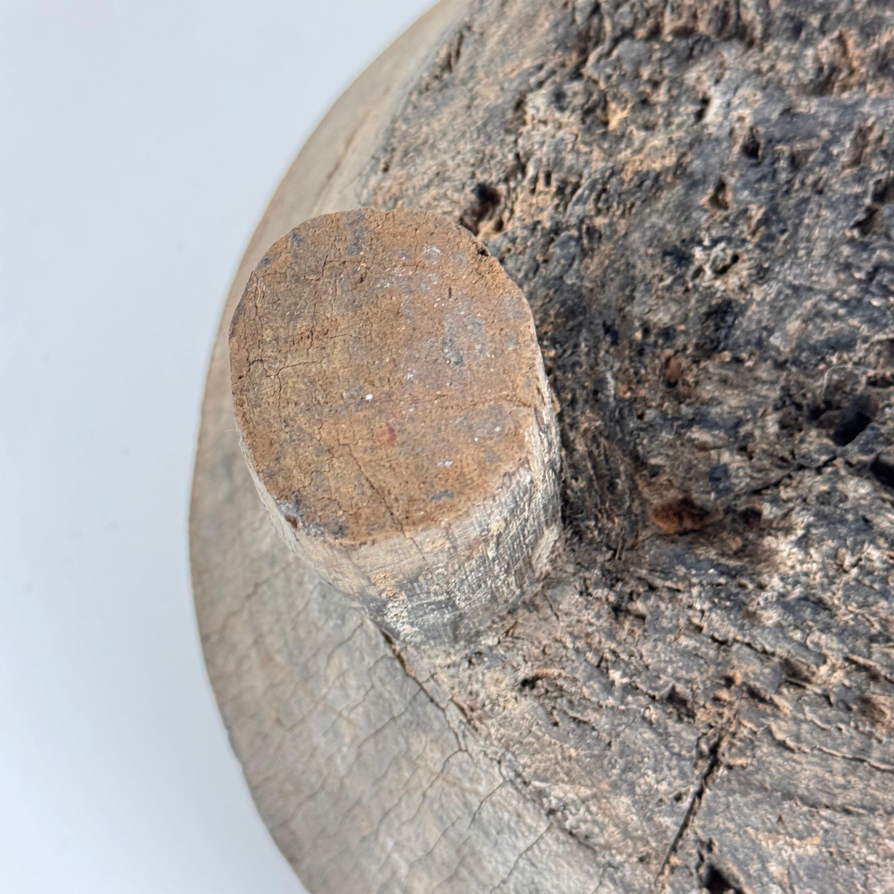 Rustic Hand-Carved Oak Mortar with Primitive Charm, Circa Late 1920s For Sale 13