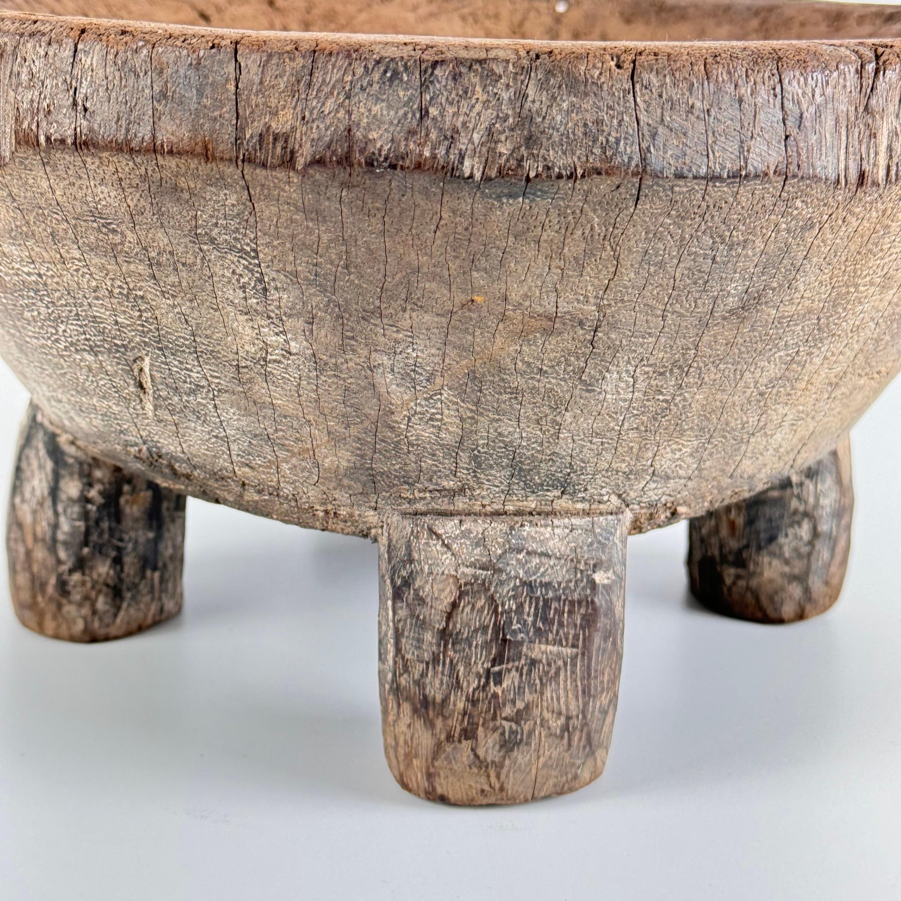 Rustic Hand-Carved Oak Mortar with Primitive Charm, Circa Late 1920s For Sale 1