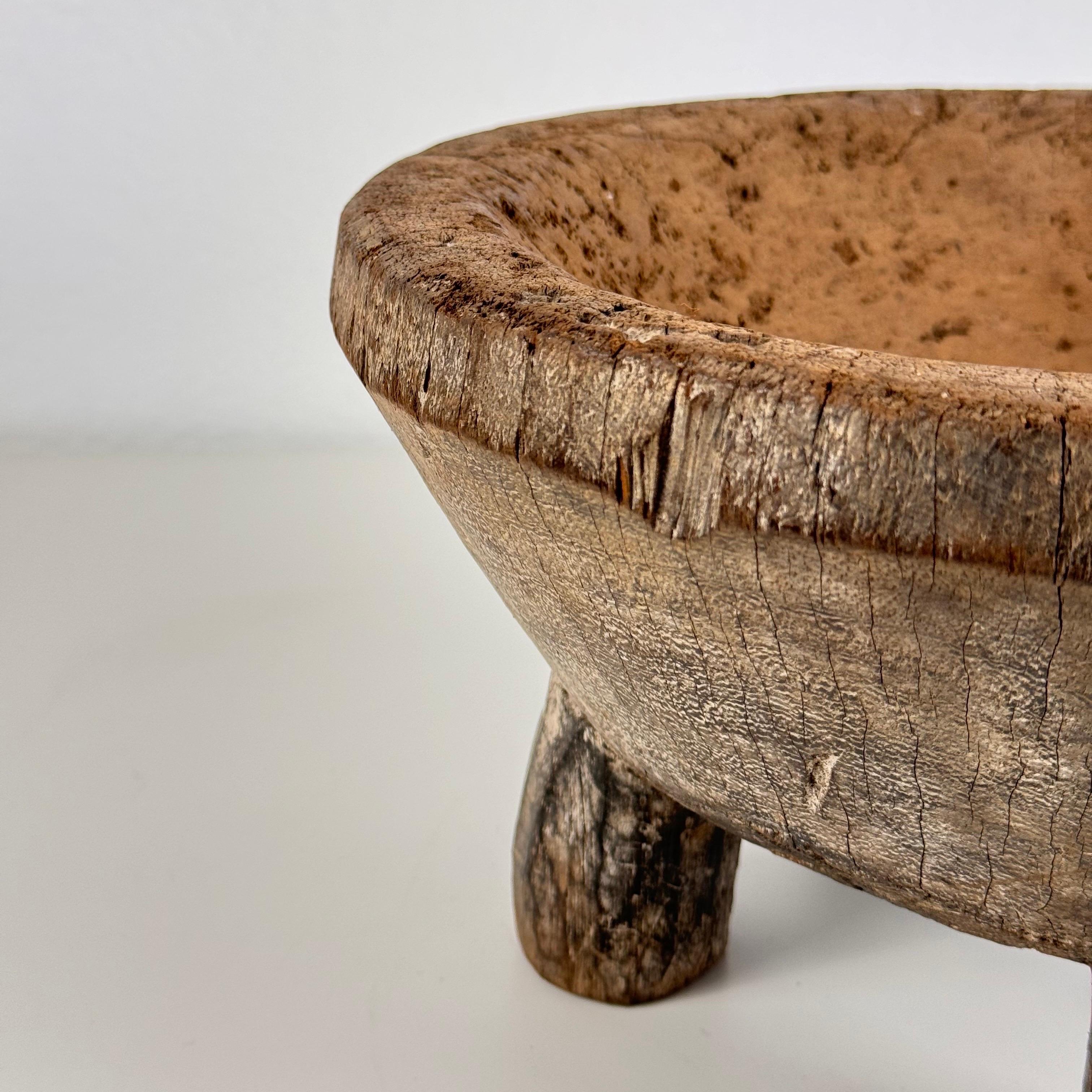 Rustic Hand-Carved Oak Mortar with Primitive Charm, Circa Late 1920s For Sale 2