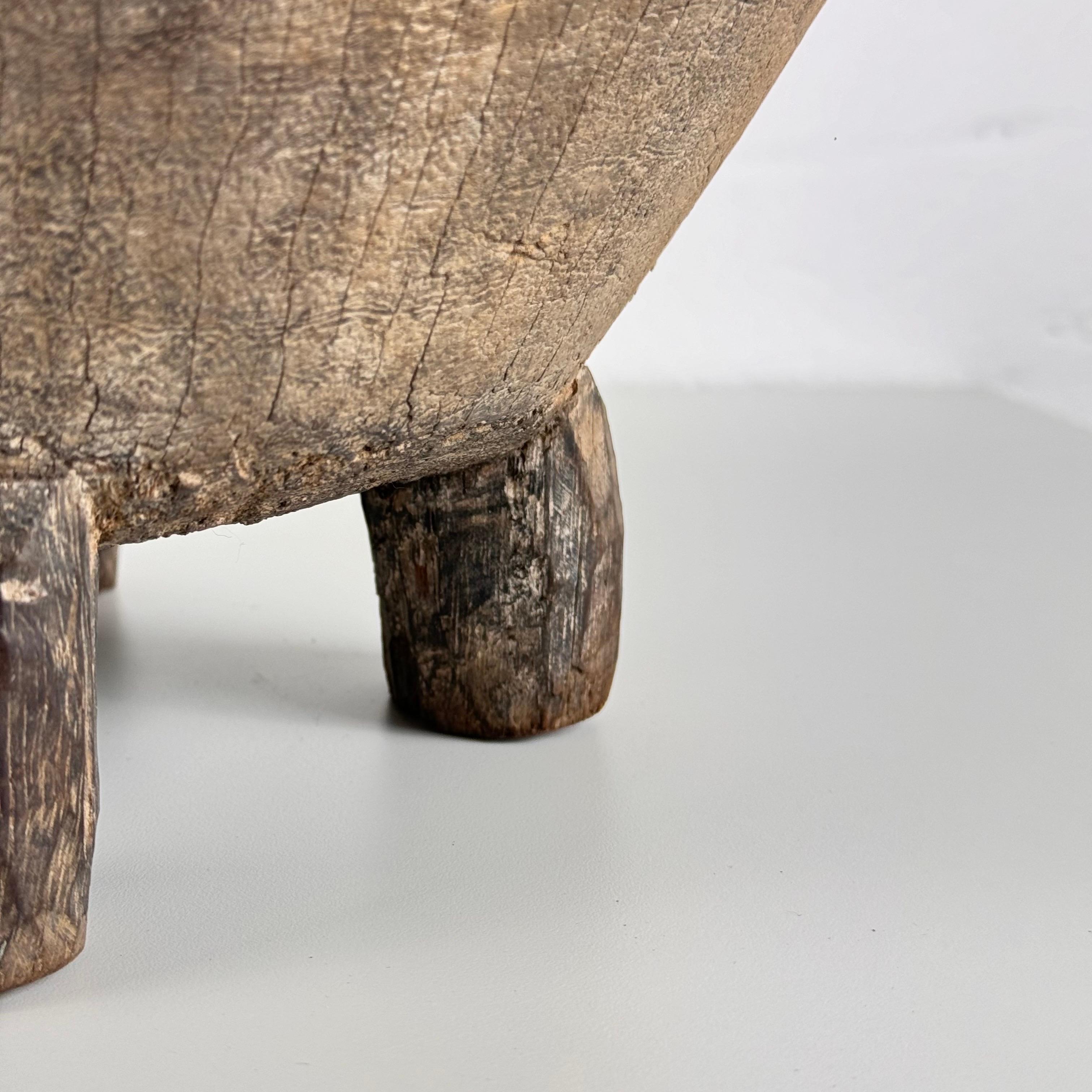 Rustic Hand-Carved Oak Mortar with Primitive Charm, Circa Late 1920s For Sale 4
