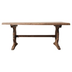 Rustic Hand-Carved Pine Trestle Dining Table with Shaped Pedestal Base