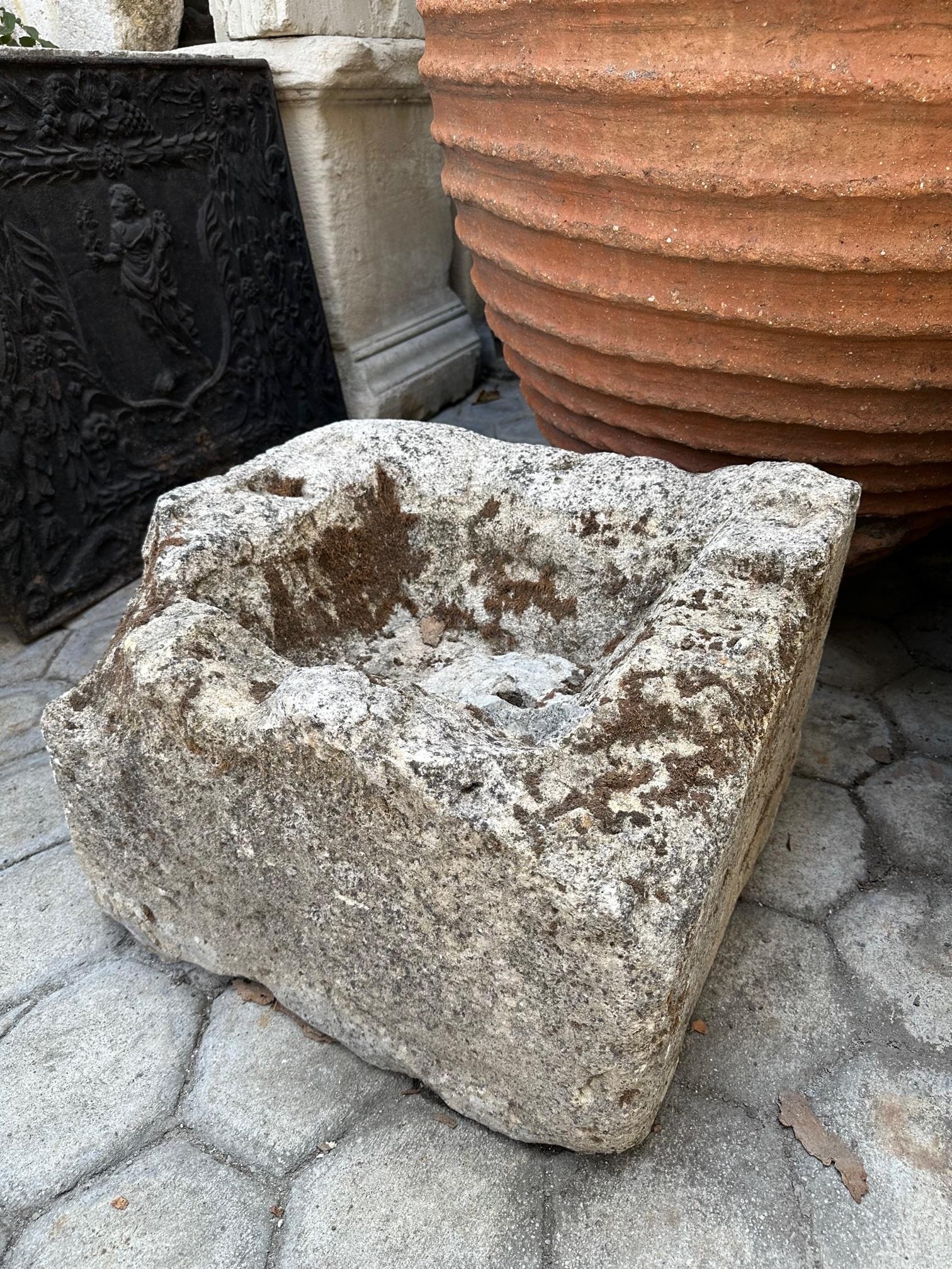 18th Century Rustic Hand Carved Stone Container Jardinière Trough Basin Antique Farm Sink For Sale