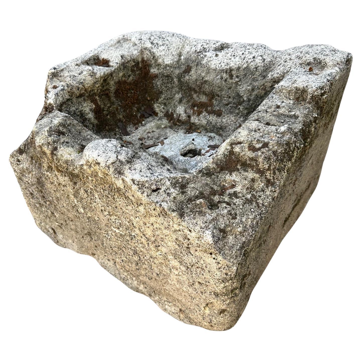 Rustic Hand Carved Stone Container Jardinière Trough Basin Antique Farm Sink For Sale