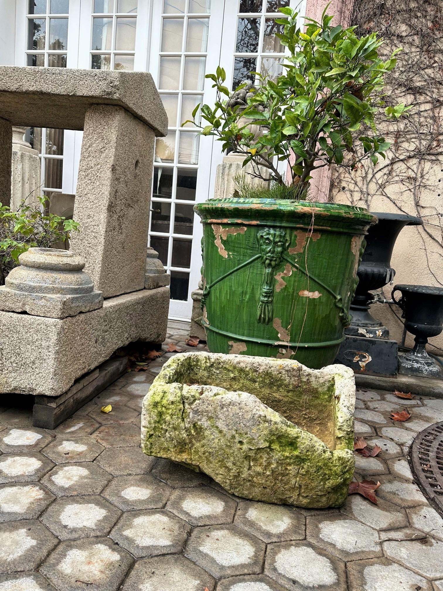 Rustic Hand Carved Stone Container Jardinière Trough Basin Planter Antique Farm . 18th Early Century small water fountain Basin Of Hand Carved Stone container . Color and patina keeps changing with the light and the seasons . this trough could be