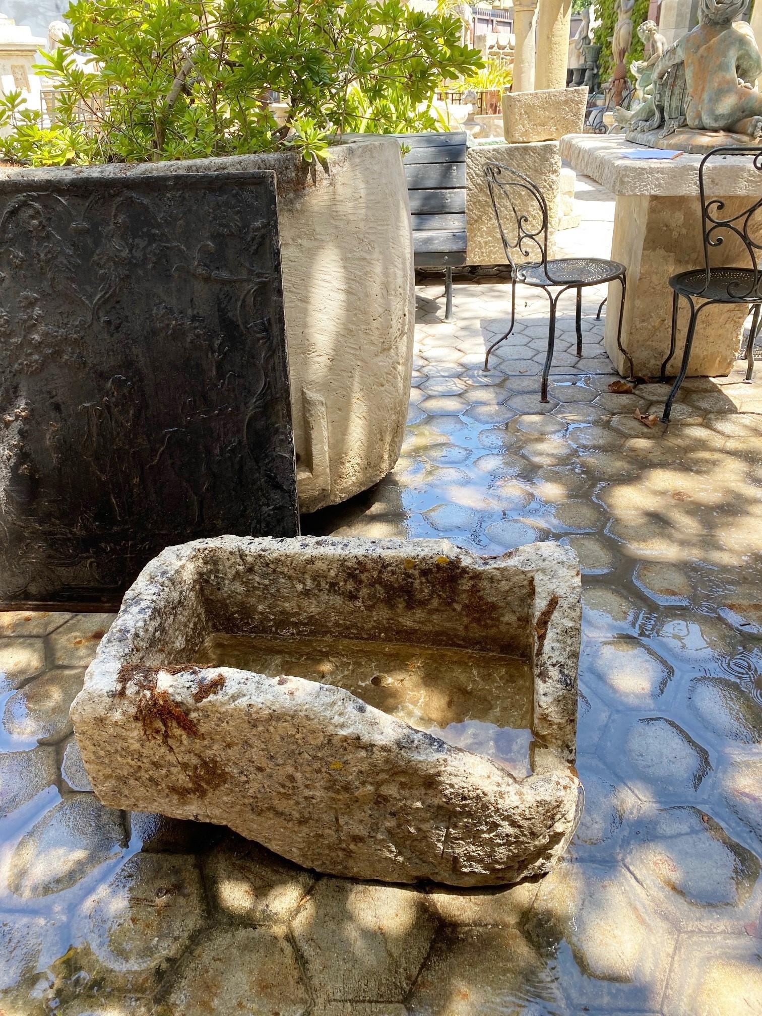 Rustic Hand Carved Stone Container Jardinière Trough Basin Planter Antique Farm  In Distressed Condition For Sale In West Hollywood, CA