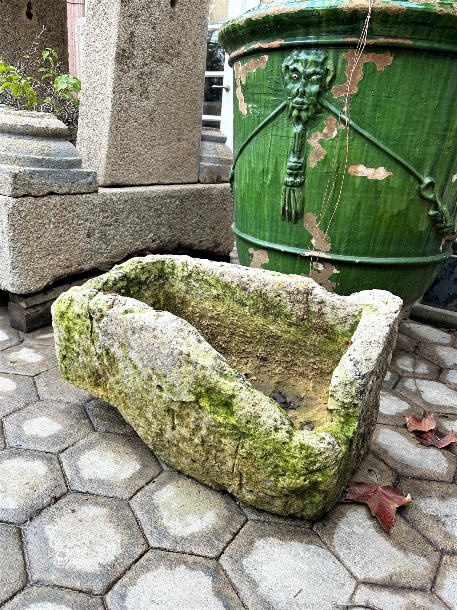Rustic Hand Carved Stone Container Jardinière Trough Basin Planter Antique Farm  For Sale 1