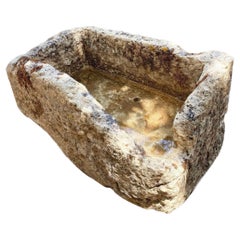 Rustic Hand Carved Stone Container Jardinière Trough Basin Planter Antique Farm