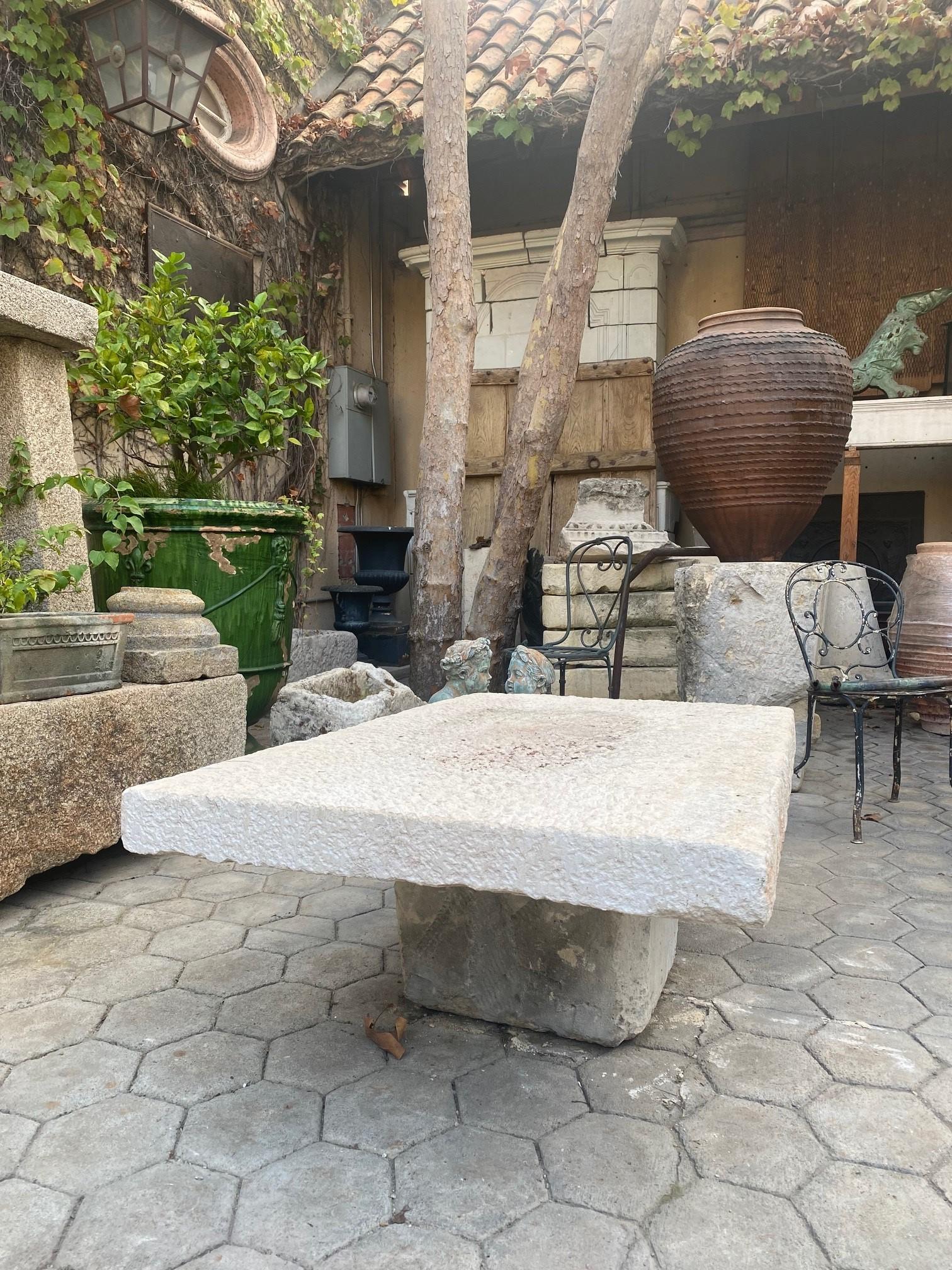 18th Century Rustic Hand Carved Stone Garden Coffee Farm Patio Table Outdoor Indoor Antique