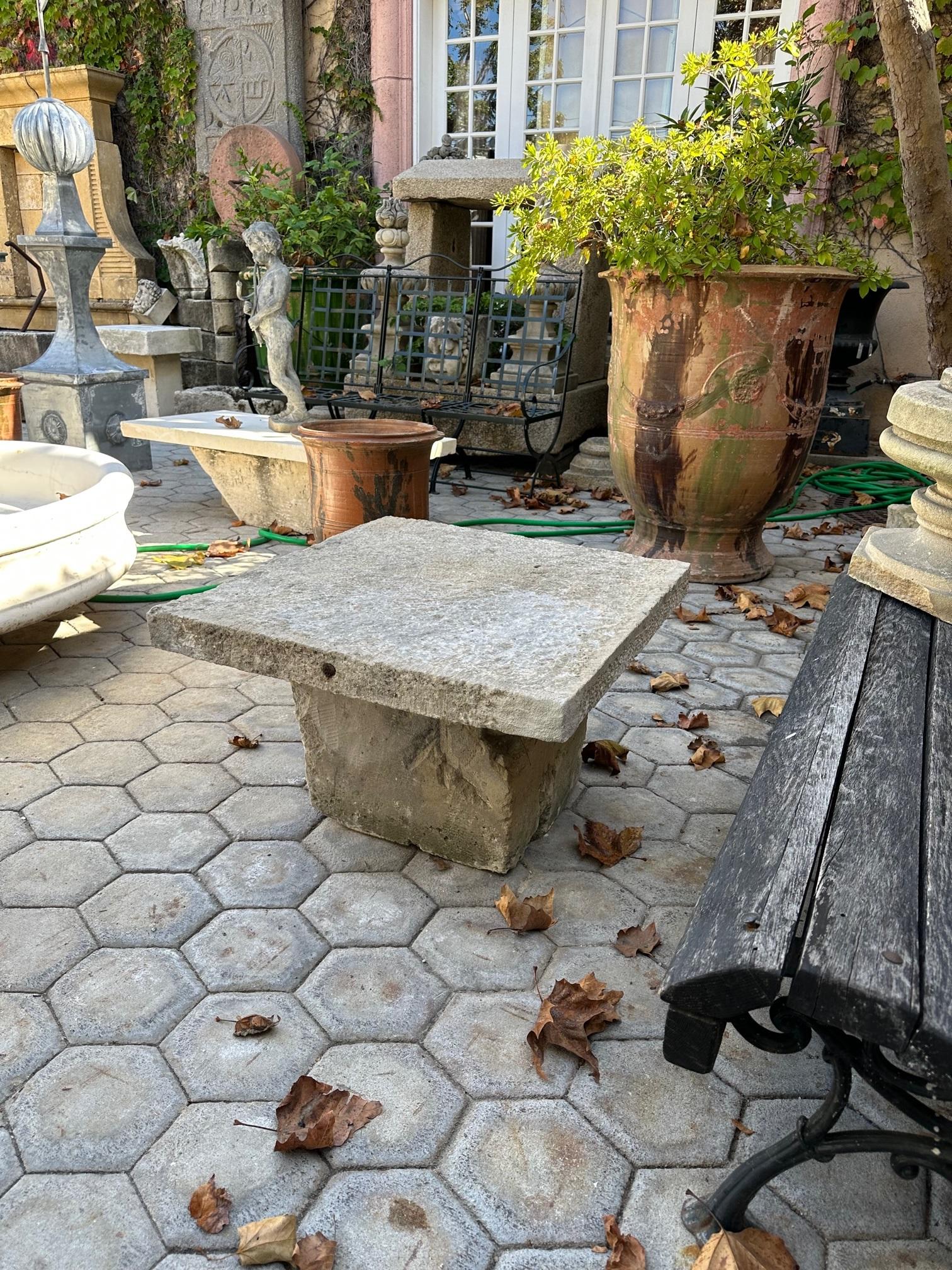 Rustic Hand Carved Stone Garden Coffee Farm Patio Table Outdoor Indoor Antique For Sale 4