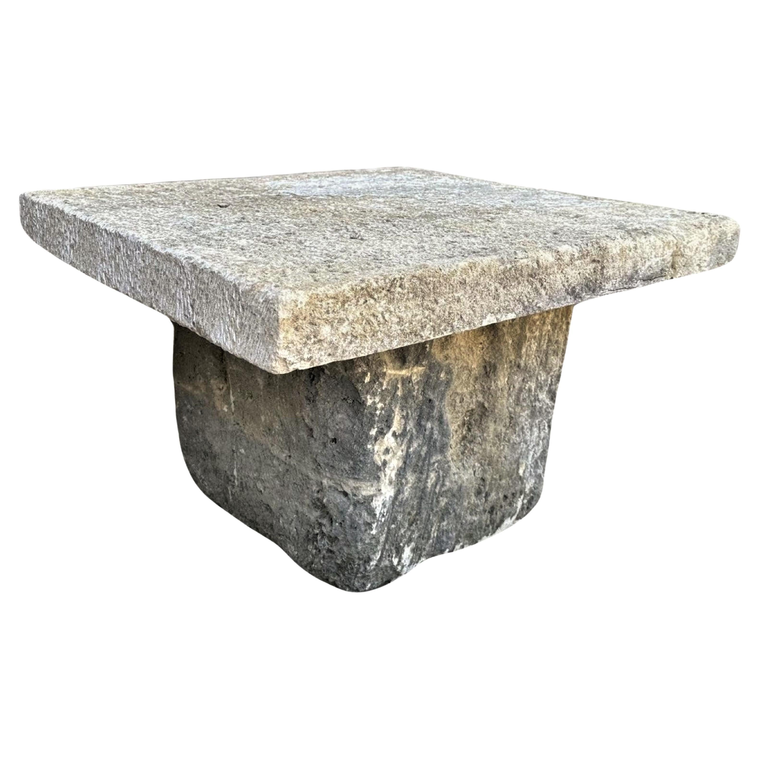 Rustic Hand Carved Stone Garden Coffee Farm Patio Table Outdoor Indoor Antique For Sale