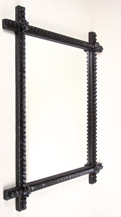Rustic Hand Carved Tramp Art Mirror, Austria, circa 1870