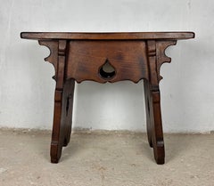 Rustic Hand-Carved Walnut Stool or Side Table, Early-20th Century