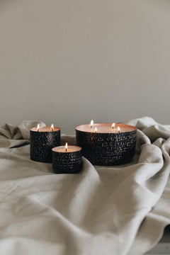 Rustic Hand-Hammered Large Black Ink Copper Candle