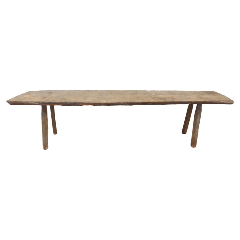 Rustic Hand-Hewn Wood Low Console Table or Bench For Sale