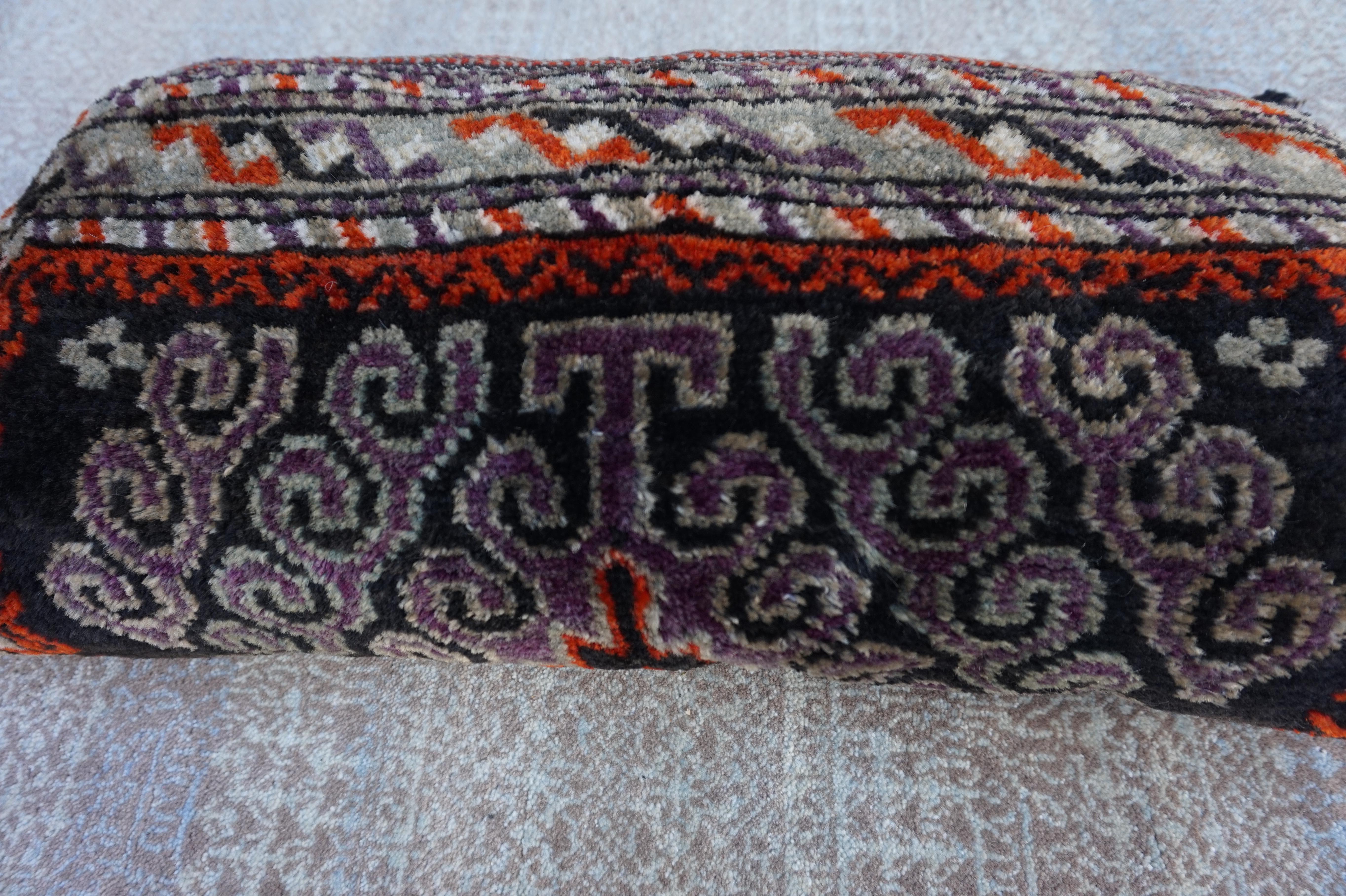 Rustic Hand-Knotted Wool Cushion Pillow with Geometric Tribal Patterns For Sale 1