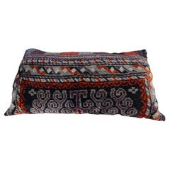Vintage Rustic Hand-Knotted Wool Cushion Pillow with Geometric Tribal Patterns