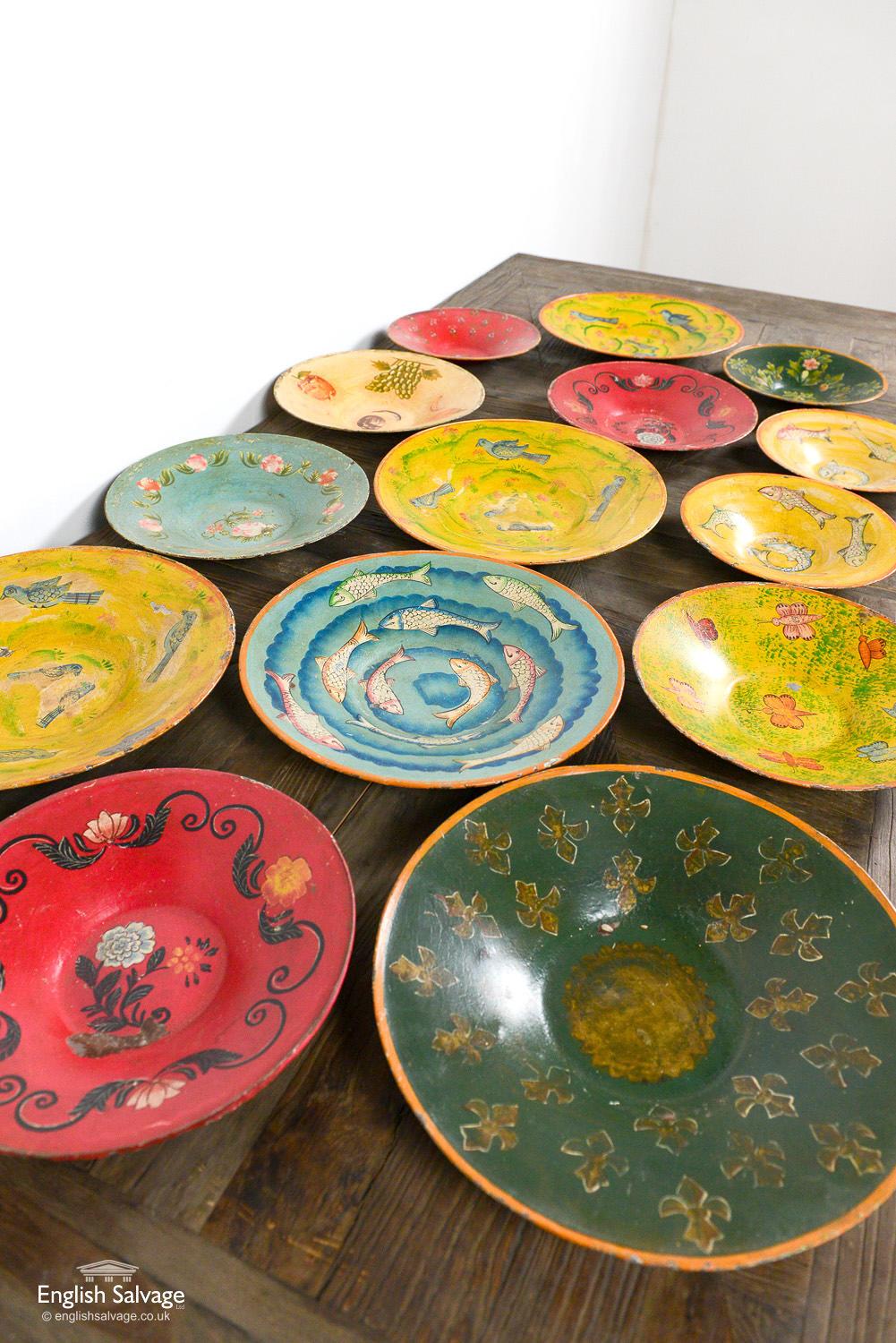 Rustic Hand Painted Metal Plates, 20th Century For Sale 1