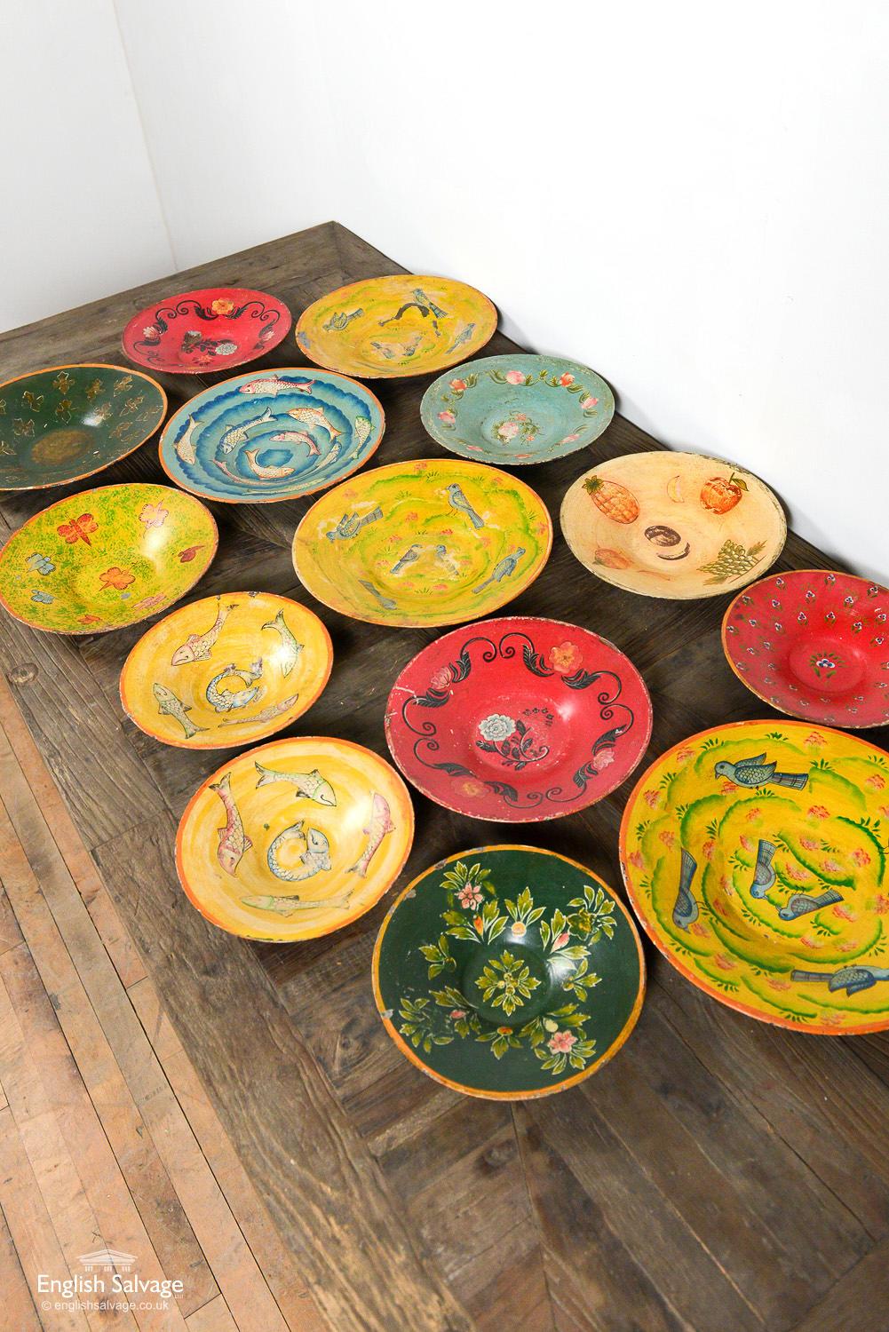 Rustic Hand Painted Metal Plates, 20th Century For Sale 2