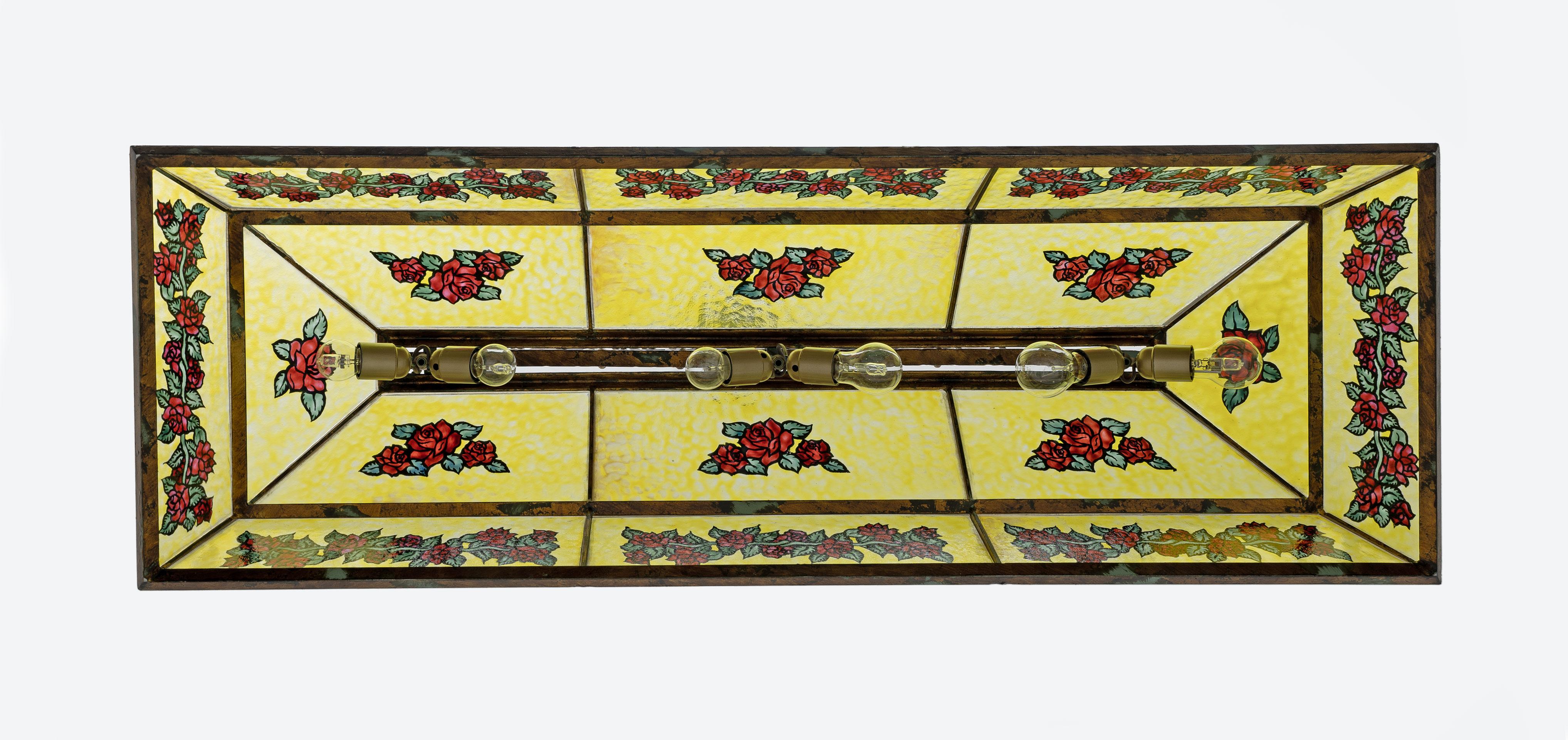 Rustikaler handbemalter Kronleuchter aus Schmiedeeisen und Glas, 1960er Jahre im Angebot 7