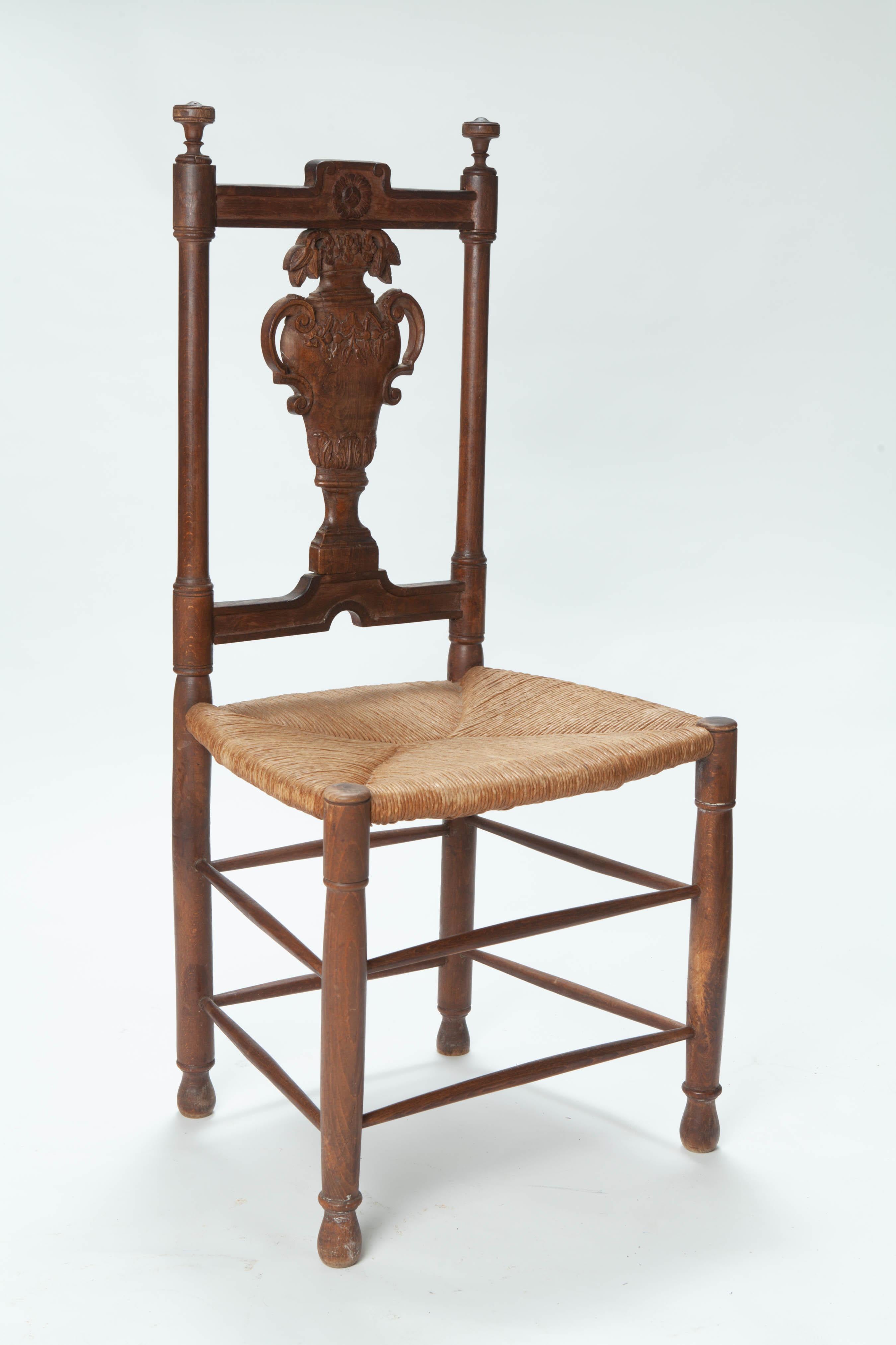 Rustic Handcarved French Dining Chairs/ Rush Seats S/4 9