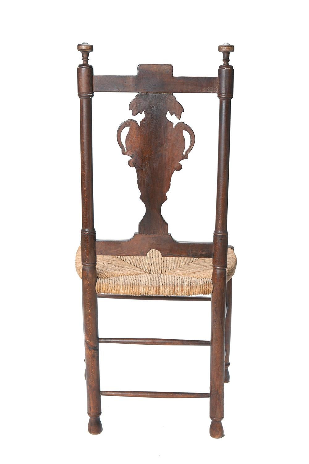 Woven Rustic Handcarved French Dining Chairs/ Rush Seats S/4