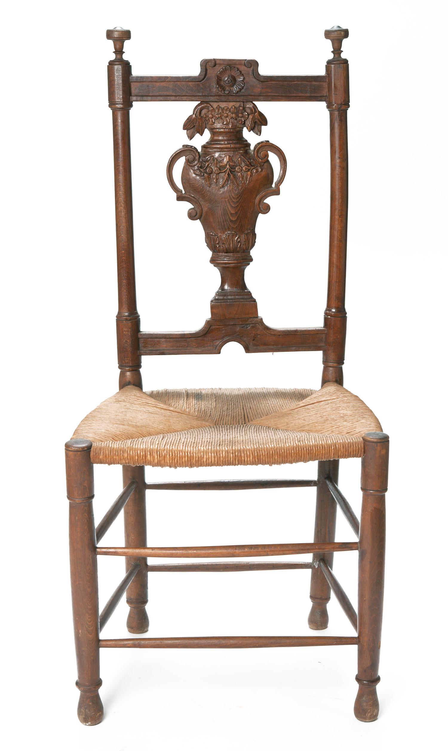 Rustic Handcarved French Dining Chairs/ Rush Seats S/4 In Good Condition In Malibu, CA