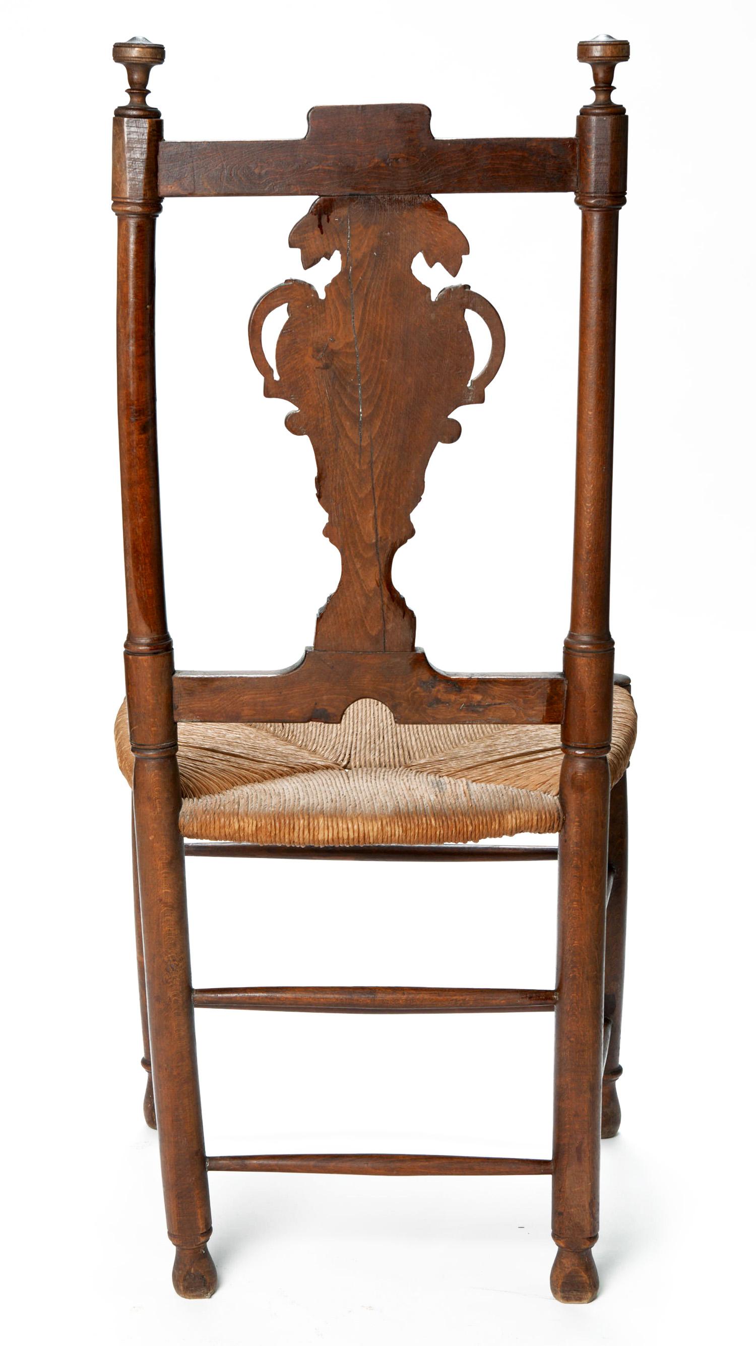 20th Century Rustic Handcarved French Dining Chairs/ Rush Seats S/4