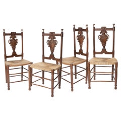 Rustic Handcarved French Dining Chairs/ Rush Seats S/4