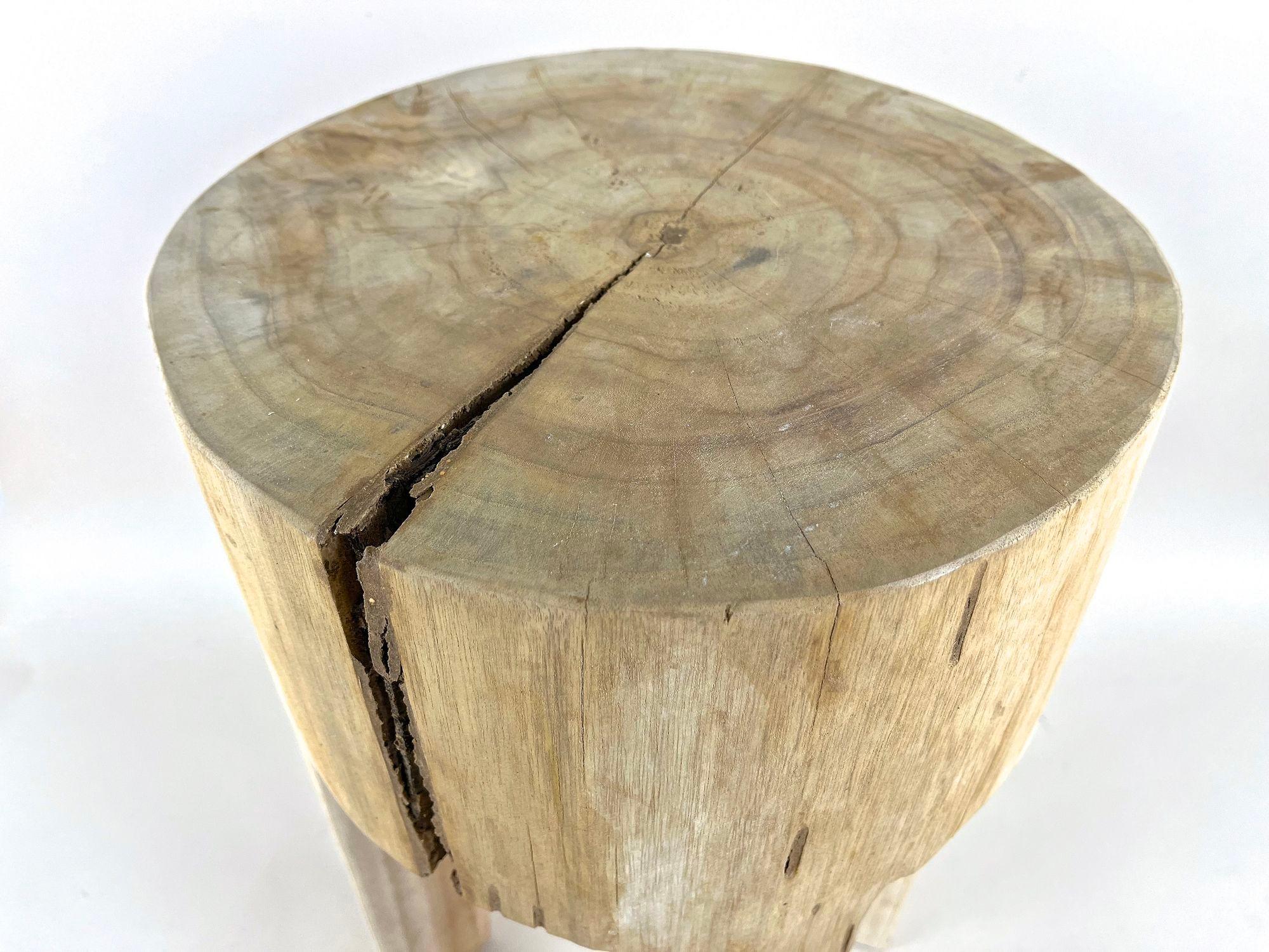 Rustic Handcarved Teak Wood Side Table/ Stool, Bleached, IDN 2024 For Sale 5