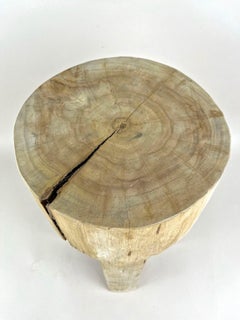 Rustic Handcarved Teak Wood Side Table/ Stool, Bleached, IDN 2024