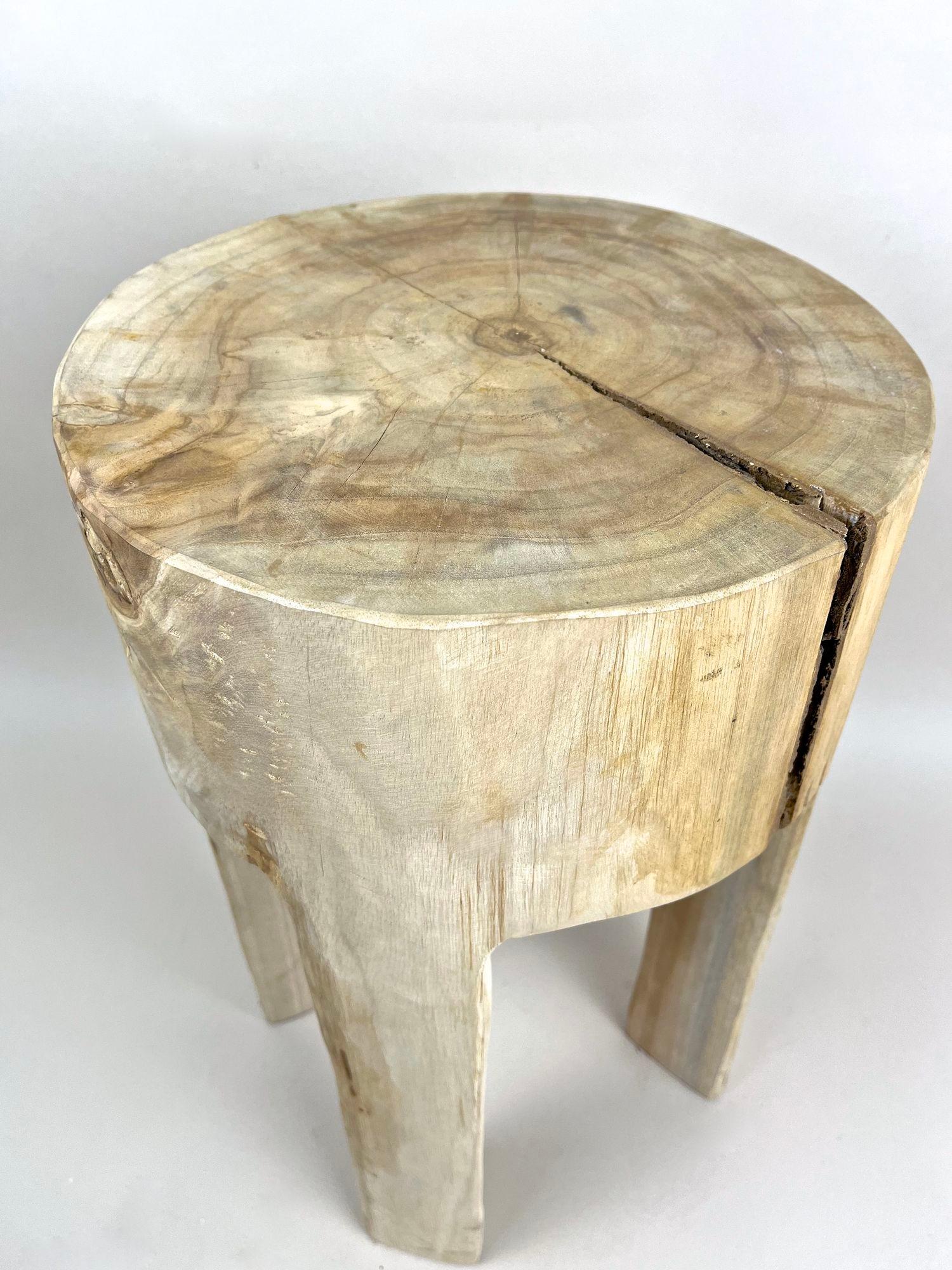 Rustic Handcarved Teak Wood Side Table/ Stool, Bleached, IDN 2024 For Sale 2