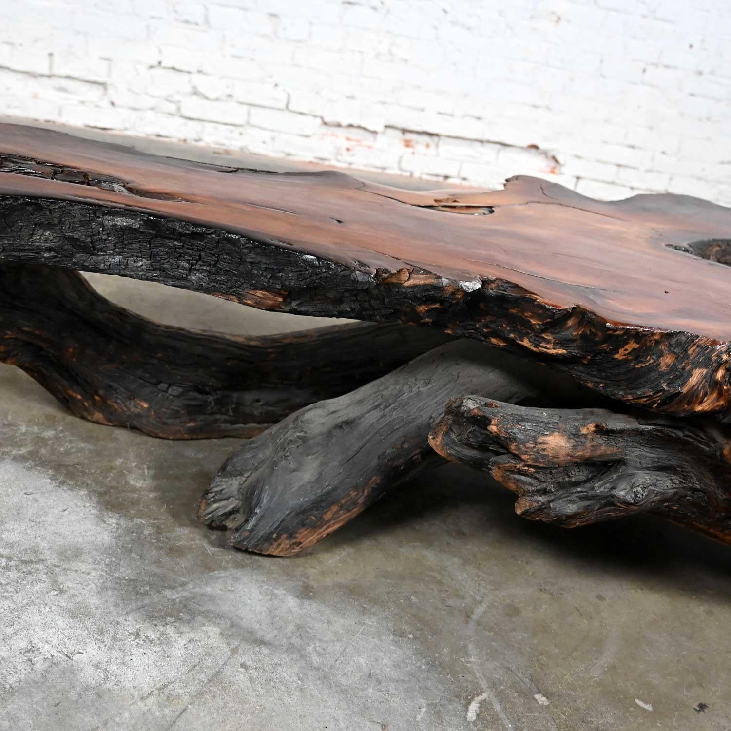 Rustic Handcrafted Free Form Live Edge Slab Burl Redwood Very Large Coffee Table For Sale 3