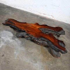 Rustic Handcrafted Free Form Live Edge Slab Burl Redwood Very Large Coffee Table