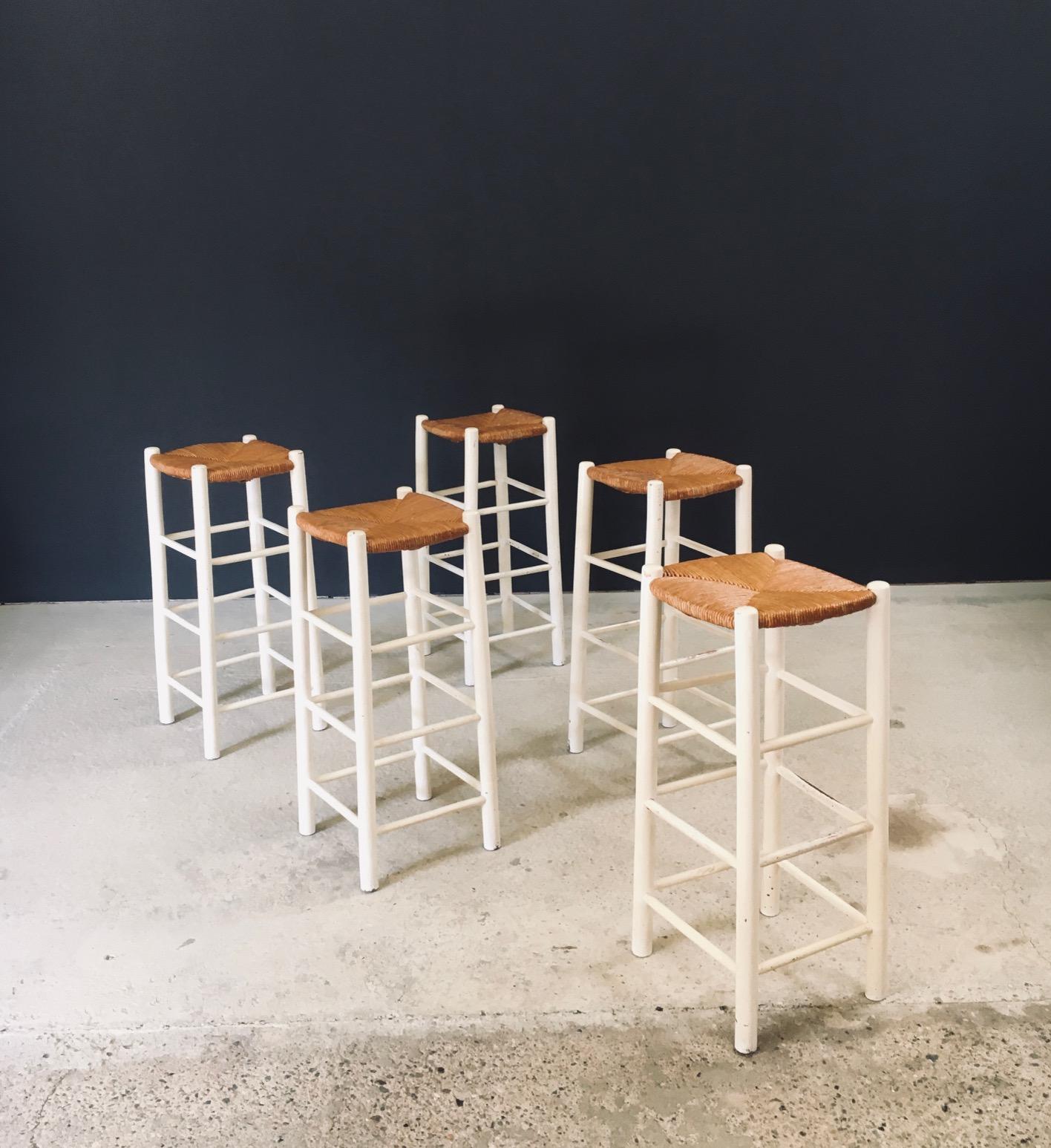 French Rustic Handcrafted High Stool set, France 1940's For Sale