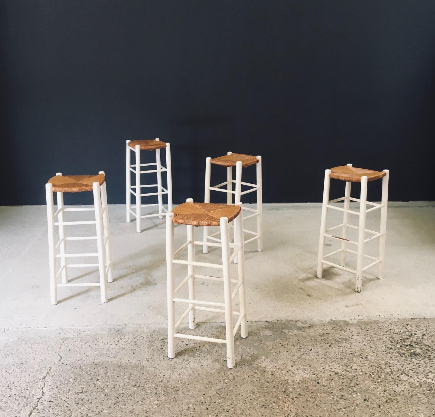Lacquered Rustic Handcrafted High Stool set, France 1940's For Sale