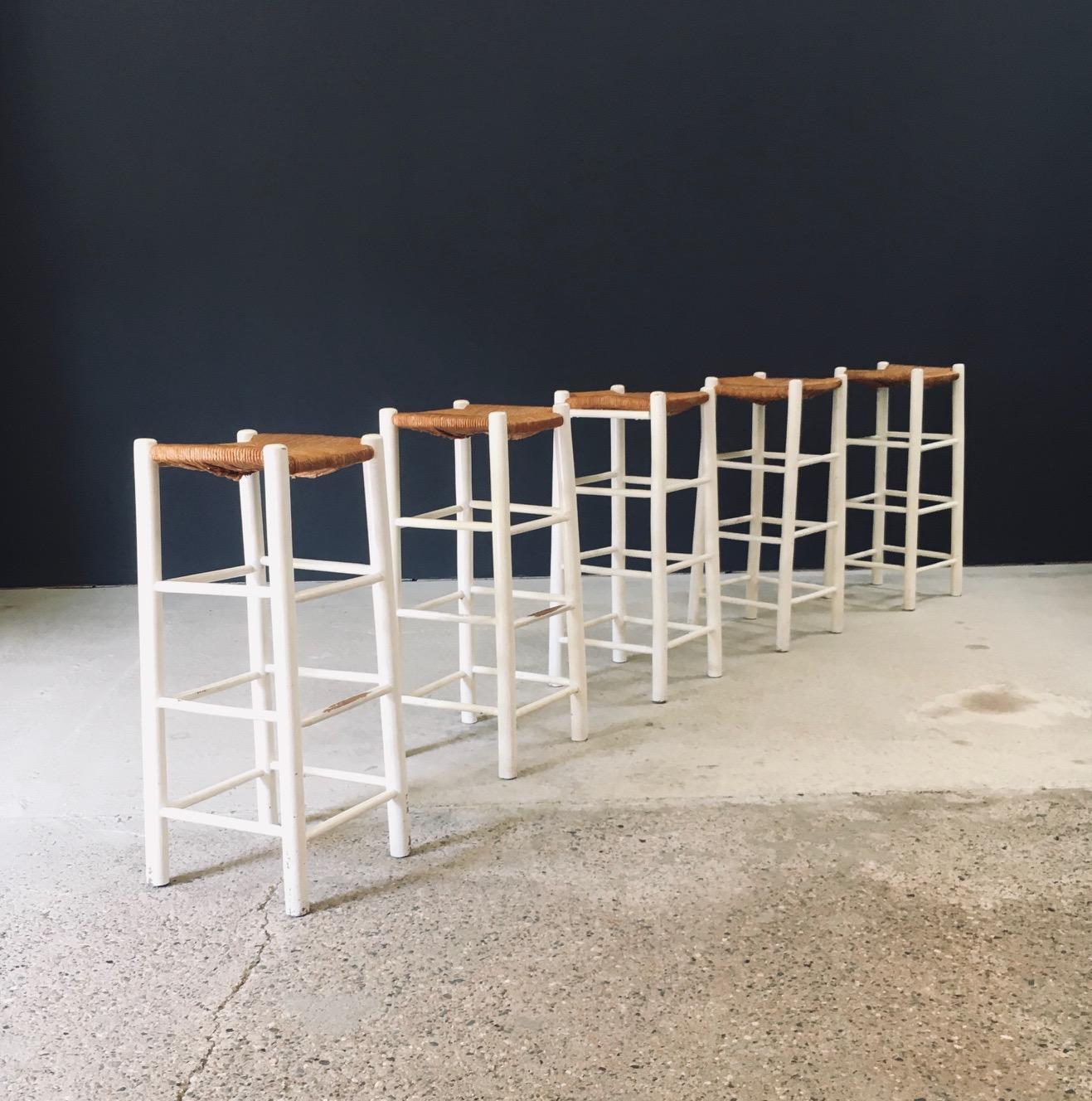 Mid-20th Century Rustic Handcrafted High Stool set, France 1940's For Sale